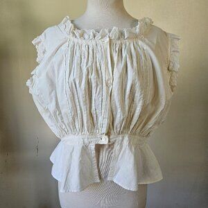 Antique Edwardian 1900s White Cotton Corset Cover Camisole Bra Pintuck Eyelet XL